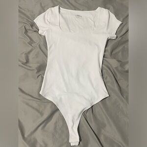 Forever 21 White Ribbed Bodysuit Top